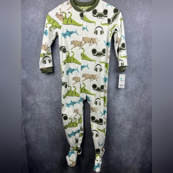 Carter’s boys dino zippered footie pajamas Size 5 - Picture 2 of 9